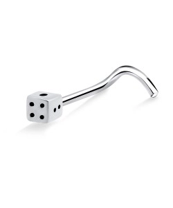 Little Dice Shaped Silver Curved Nose Stud NSKB-1027